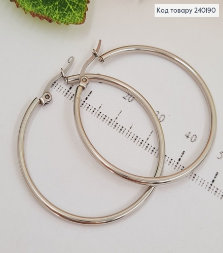 Сережки родированые кольца 4см, Stainless Steel 240190 фото 1