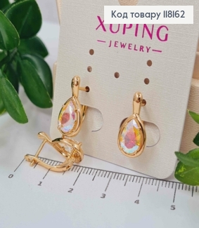 Серьги "Капелька Надежды" с Блестящим камнем Хамелеоном, 1,75 см, английская застежка, Xuping 18K 118162 фото