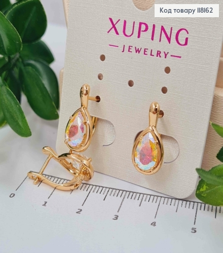 Серьги "Капелька Надежды" с Блестящим камнем Хамелеоном, 1,75 см, английская застежка, Xuping 18K 118162 фото 1