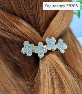 Заколка автомат металлическая "ВАН КЛОВ" с блестящими камешками, 6,5*1,5см, Золотого цвета. 221208 фото