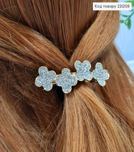 Заколка автомат металлическая "ВАН КЛОВ" с блестящими камешками, 6,5*1,5см, Золотого цвета. 221208 фото 1
