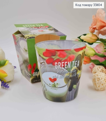 Аромасвічка стакан GREEN TEA, Matcha latle with cookies and goji berry, 115г/ 30год., Польща 331104 фото 1