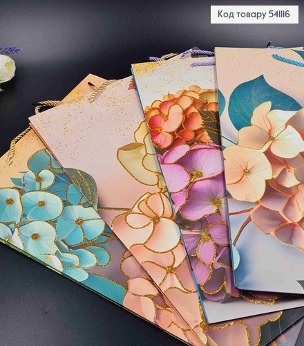 Пакет бумажный, "Букет Гортензий", в ассорт. 31*42*12см 541116 фото 2