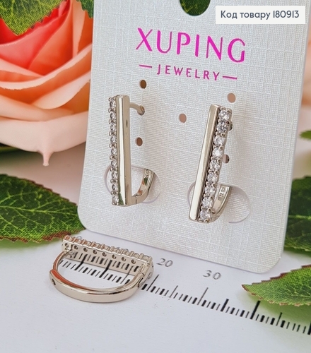 Сережки родовані кільця з Пластинкою в камінцях, 2*,5см, Xuping 180913 фото 1