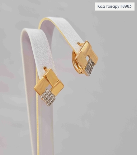 Серьги кольца "Ромбы" украшены камешками (1,4см), диаметр 1,2см, Xuping 18K 118983 фото 3