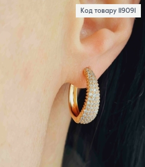 Серьги кольца расширены вниз с Блестящими камешками, ширина 6мм, диаметр 1,8см, Xuping 18K 119091 фото