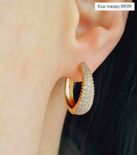 Серьги кольца расширены вниз с Блестящими камешками, ширина 6мм, диаметр 1,8см, Xuping 18K 119091 фото 1