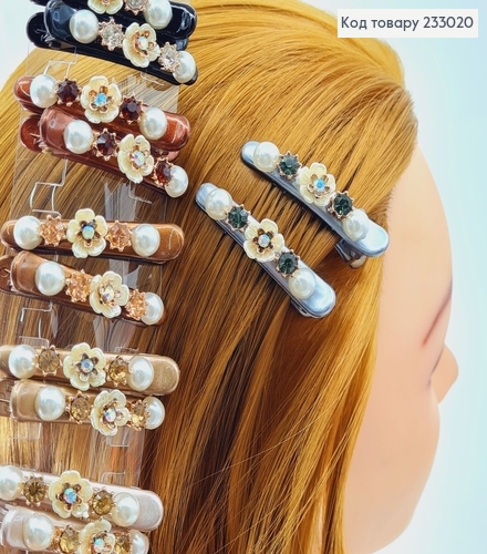 Заколка Стрела 4,5 см Цветы с камнями 2шт / уп. цена за уп. 233020 фото 2