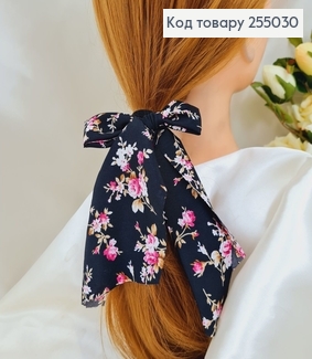 Резинка 5см, Твилли Бант 9*15см, Черная Цветы, (ручная работа,Украина) 255030 фото