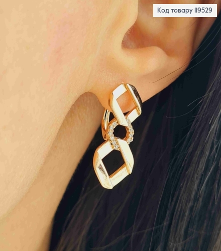 Серьги "Фигурные" с Блестящими камешками, 2,4см, английская застежка, Xuping 18K 119529 фото 1