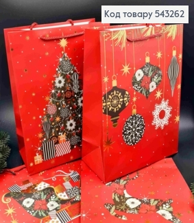 Пакет бумажный Красный с Новогодним принтом, 32*26*12, в ассортименте 543262 фото