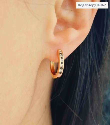 Серьги кольца, 1,5см, с черно-белыми камешками Xuping 18K 116362 фото 2