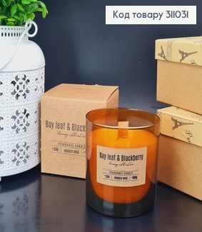 Аромасвічка стакан BISPOL  Bay leaf Blackberry з дерев'яним гнотом 190 г/34 год., sn82-080-325 311031 фото