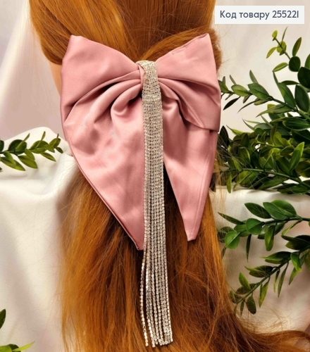 Бант Роскошный, РОЗОВИЙ, атласный, декорированный камнями 20см, на заколке автоматик, размер 16*16см. 255221 фото 1
