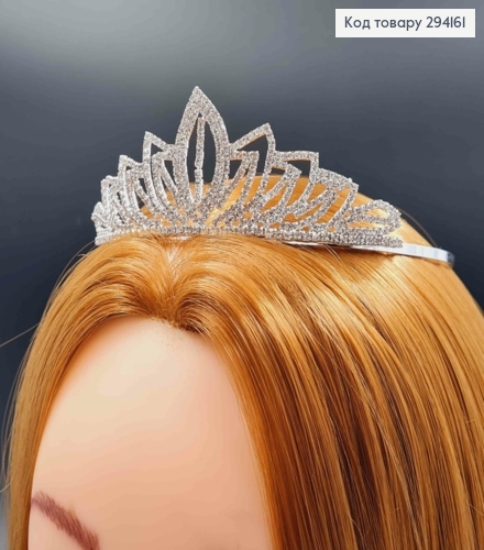 Диадема - маленькая Тиара "ИЗЫСКАНАЯ" под серебро с Блестящими камнями, 4см самая высокая точка. 294161 фото 1