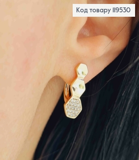 Серьги "Соты Пчелки" с Блестящими камешками, 1,7см, английская застежка, Xuping 18K 119530 фото