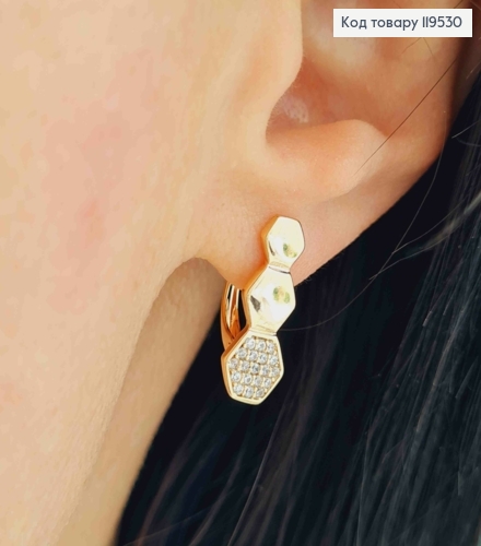 Серьги "Соты Пчелки" с Блестящими камешками, 1,7см, английская застежка, Xuping 18K 119530 фото 1