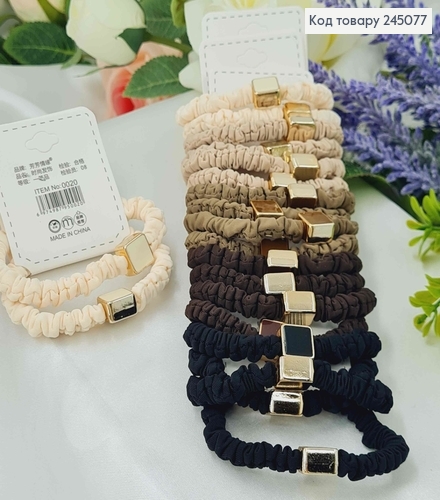 Набор резинок 2шт. цвета в ассорт., с бусинкой квадратиком 245077 фото 1