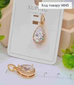 Кулон "Краплинка" Блискучий камінь в оправі з камінців, розмір 1,8см, Xuping 18K 141145 фото
