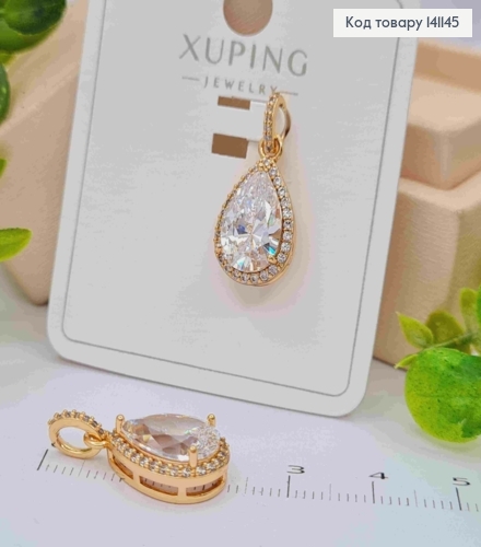 Кулон "Капелька" Блестящий камень в оправе из камней, размер 1,8см, Xuping 18K 141145 фото 1