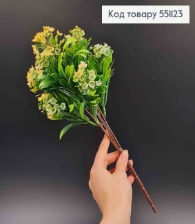 Искусственный цветок, 5 веточек, Ландыш, омбре Желто-белый, на металлическом стержне, 35см 551123 фото