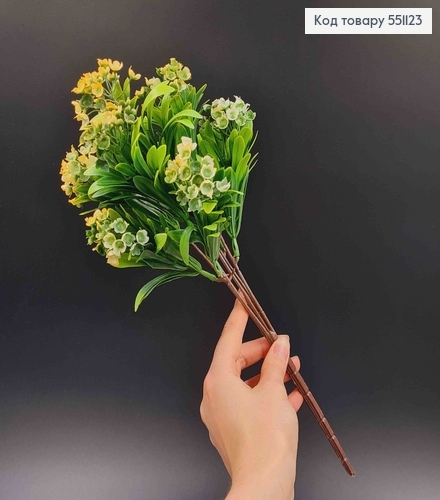 Искусственный цветок, 5 веточек, Ландыш, омбре Желто-белый, на металлическом стержне, 35см 551123 фото 1