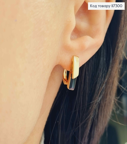 Сережки Прямокутні з квадратним Чорним камінцем сваровськи, довжина 1,6, англ. застібка, XUPING 18K 117300 фото 2