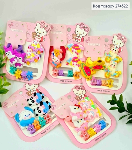 Набір дитячій: "Тваринки" заколка Стріла, Резинка(по2шт), краб "Квітка"(4шт),Яскраві кольори в асорт 274522 фото 1