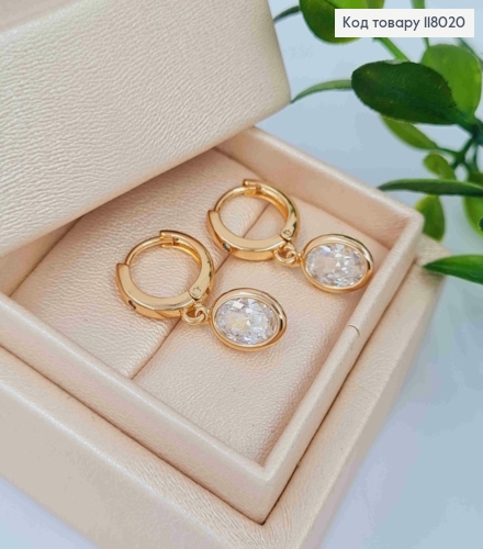 Серьги кольца (1см), с подвесным овальным камешком в оправе, 1,5см, Xuping 18K. 118020 фото 1