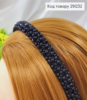 Обруч пластик з плетеними бусинками та стіклярусом ЧОРНИЙ,  ширина 1,4см 291232 фото