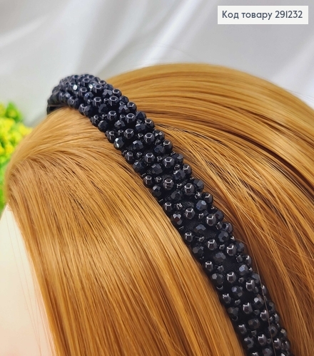 Обруч пластик с плетеными бусинками и стиклярусом ЧЕРНЫЙ, ширина 1,4см 291232 фото 1