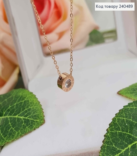 Цепочка, золотого цвета, с подвеской Римскими часами с камешком, 40+5см, сталь Stainless Steel 240489 фото 1