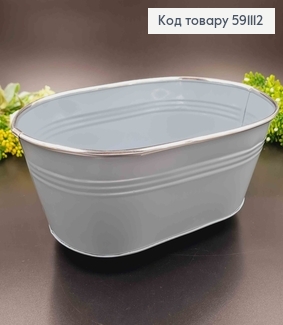 Відерце-кашпо, овальної форми, метал, голубого кольору, висота 11см, Польща 591112 фото