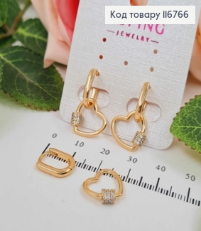 Серьги кольца, С подвесками сердечками со вставкой из камней, (трансформеры), 2см, Xuping 18K 116766 фото