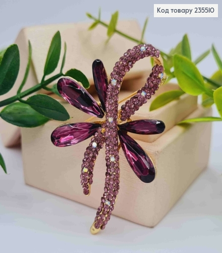 Брошка метал, "Квіткова Петля Бажання", прикрашена Фолетовими камінцями, 5,5см 235510 фото 1