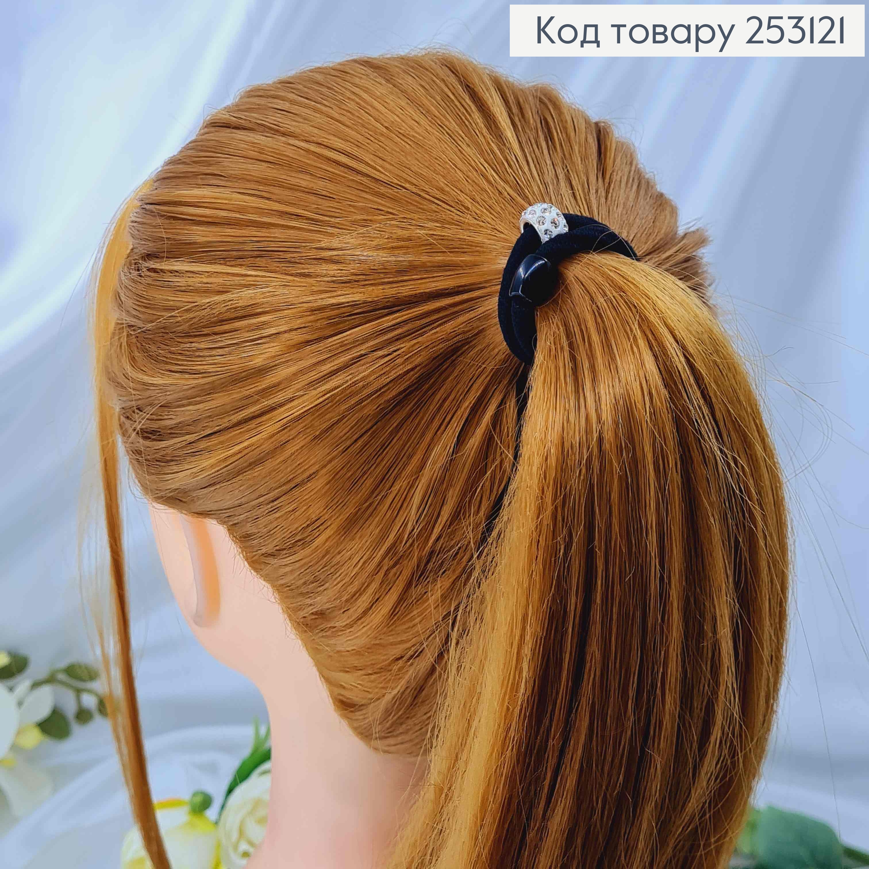 Резинка чорна, з шамбалою білого кольору в камінцях 253121 фото 1