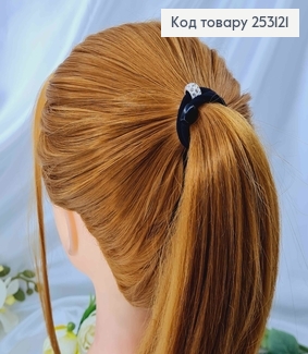 Резинка чорна, з шамбалою білого кольору в камінцях 253121 фото