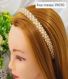 Обруч пластик з плетеними бусинками та стіклярусом ШАМПАНЬ,  ширина 1,4см 291230 фото