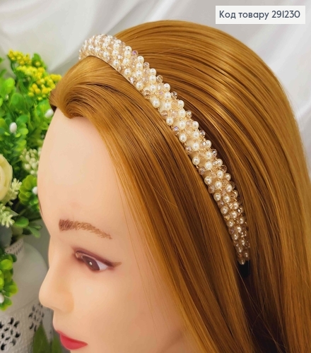 Обруч пластик с плетеными бусинками и стиклярусом ШАМПАНЬ, ширина 1,4см 291230 фото 1