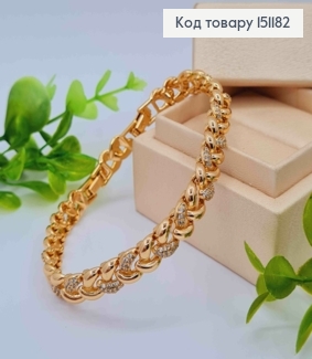 Браслет "Золотая Коса" украшен блестящими камешками, ширина 0,8см, длина 17+2см, Xuping 18K. 151182 фото