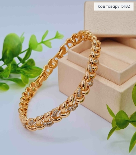 Браслет "Золотая Коса" украшен блестящими камешками, ширина 0,8см, длина 17+2см, Xuping 18K. 151182 фото 1