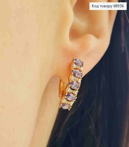 Серьги "Орбита" украшены Фиолетовыми камешками, 1,8 см, английская застежка, Xuping 18K 118936 фото 2