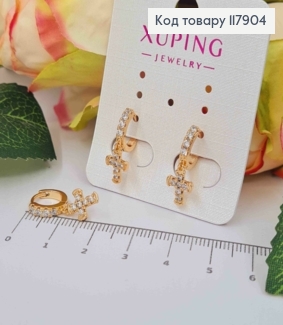 Серьги кольца (1,1см), с подвесками Крестиком в камешках (1*0,8см), Xuping 18K 117904 фото