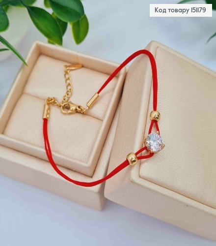 Браслет Красная нить, с круглыми шариками и камнем (6мм), 18+3см, Xuping 18К. 151179 фото 1