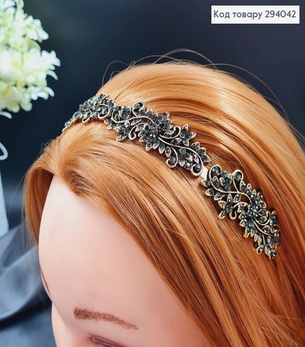Діадема метал під золото з ОЛИВКОВИМ камінцями 294042 фото 1