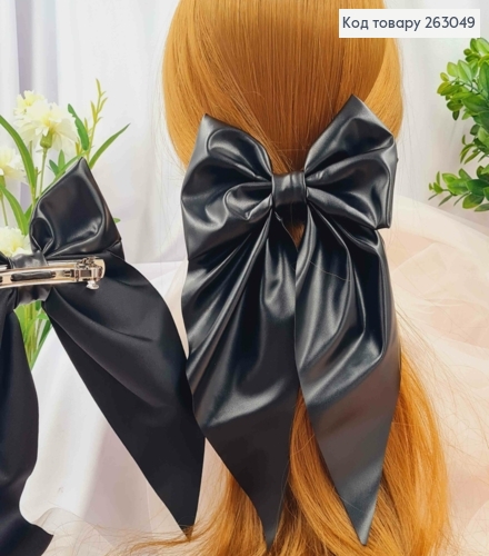 Бант из эко-кожи ЧОРНЫЙ на заколке автоматик, размер 15*14см., Україна 263049 фото 2