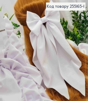 Бант БЕЛОГО цвета, на заколке 7,5см, стрейч котон, размер 14,5*36см, ручная работа, Украина. 255165-1 фото