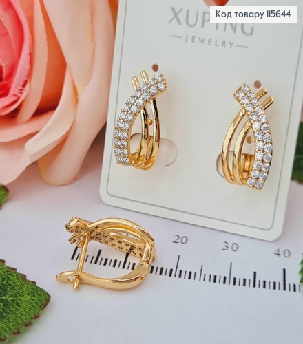 Серьги "Петелька" двойная с камнями, англ. зам. Xuping 18К 115644 фото 1