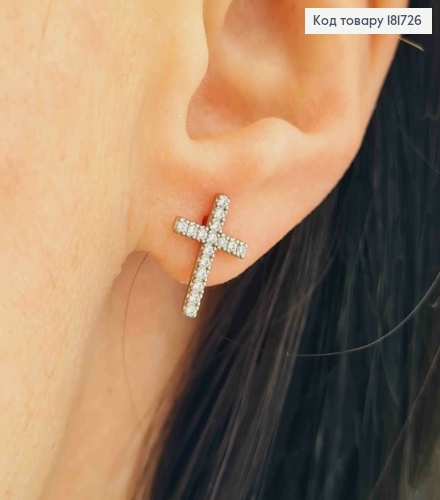 Серьги родованные гвоздики "Крестики" украшены Блестящими камешками, 1,3*0,9см, Xuping 181726 фото 1