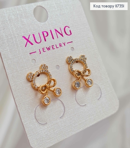 Серьги гвоздики, образ Мишки с блестящими камешками 1,4*0,9см, Xuping 18K 117351 фото 3